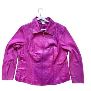 Nygard Collection Vibrant Pink Leather Jacket Size L Business Casual